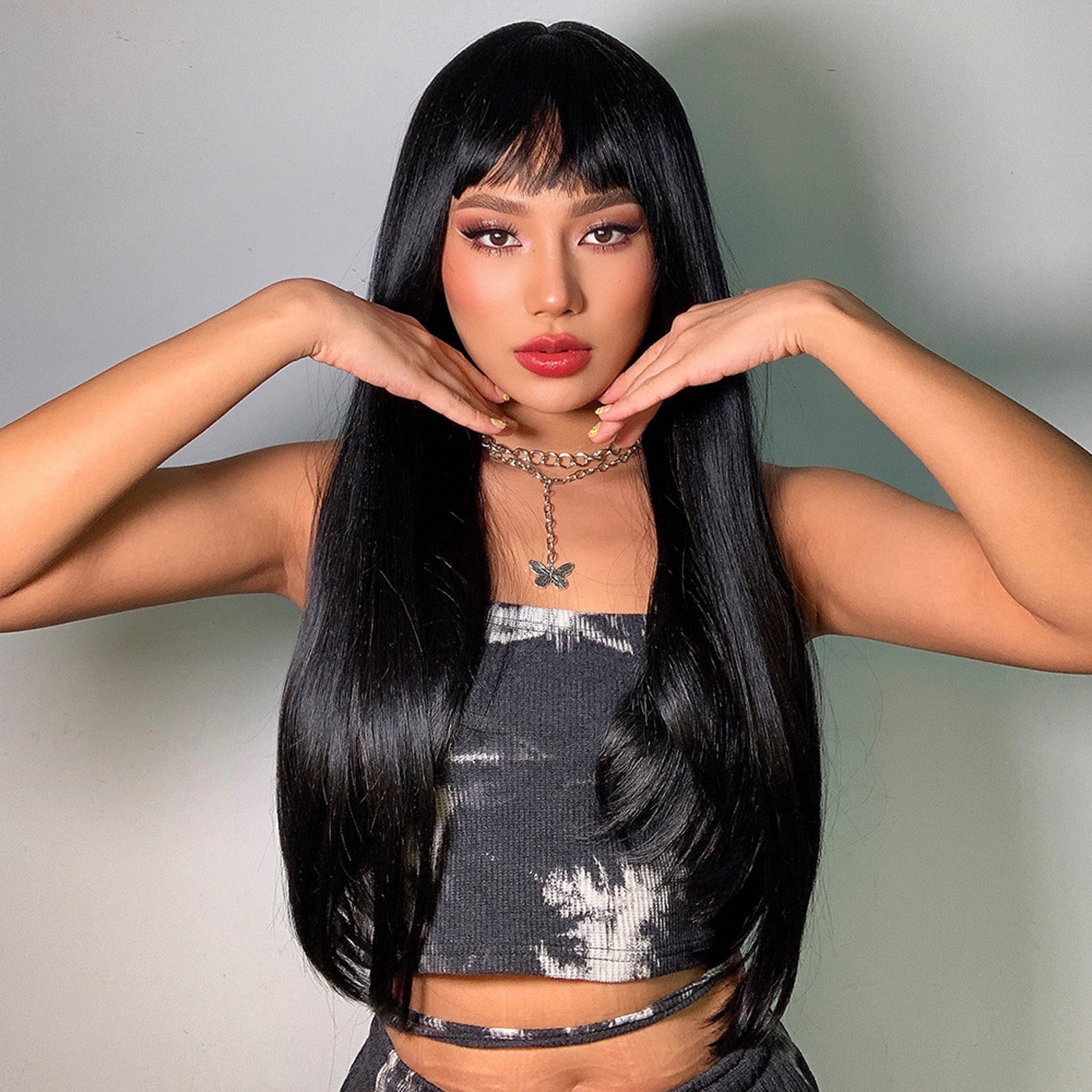 1/6 女性ヘッドD : Black Medium Straight Hair 1/6 女性ヘッドD