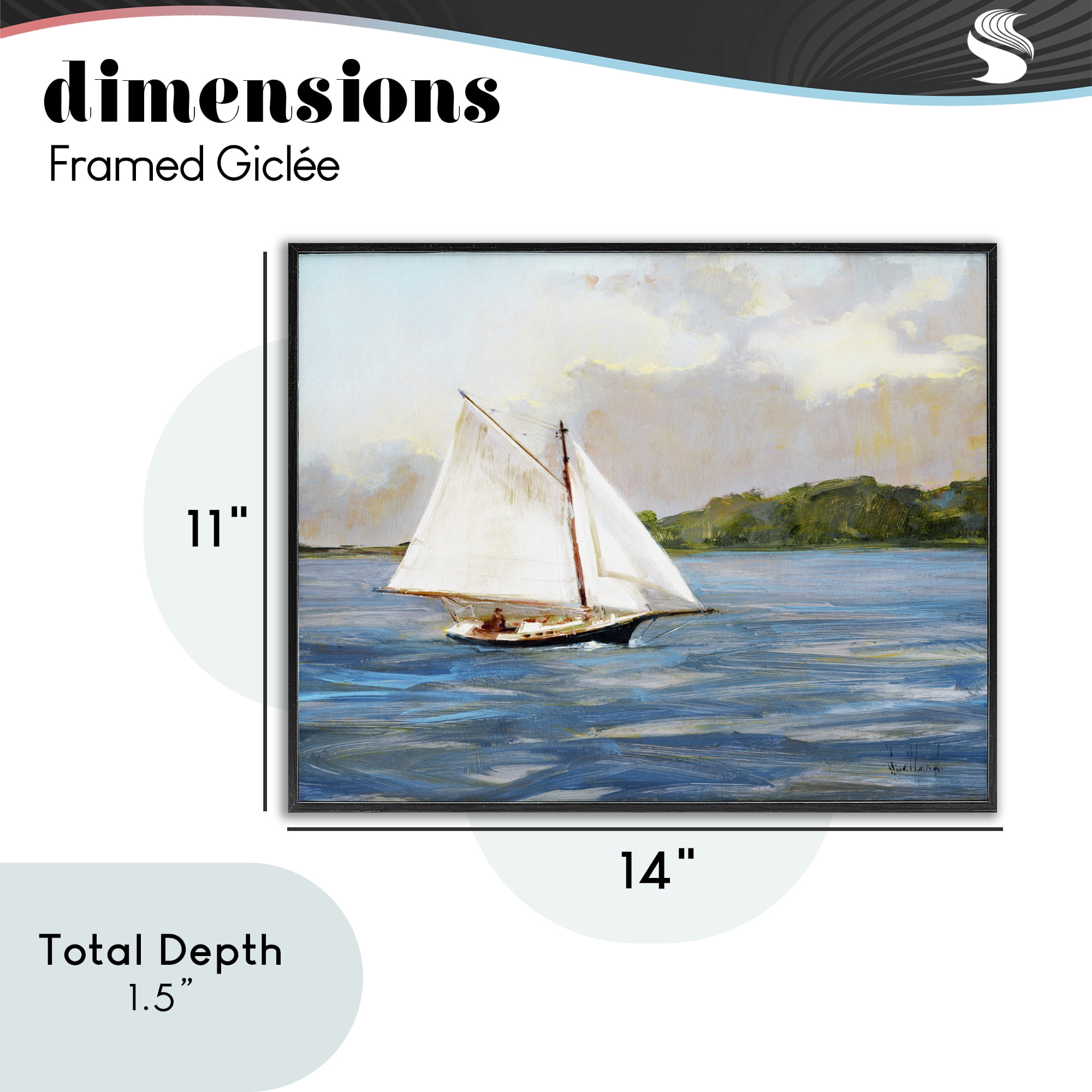 Stupell Industries White Sailboat on Calm Blue Sea Black Framed Giclee Art, design by Katie Swatland
