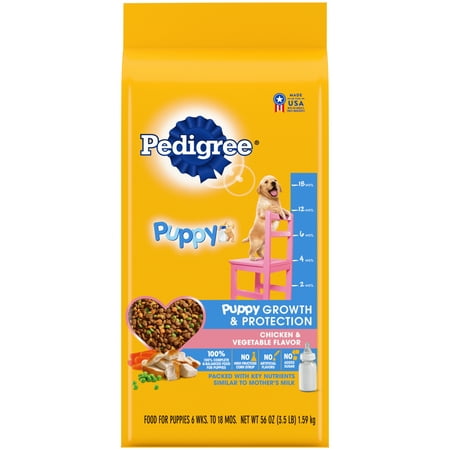 Pedigree Puppy Growth & Protection Chicken & Vegetable Dry Dog Food for Puppy, 3.5 lb. Bag