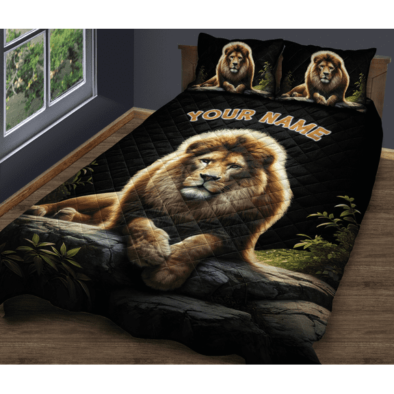 Lotusprinthandmade Personalized 3D Lion Lovers Quilt Bedding Set (Fold Hem) 5 Sizes (Made in Vietnam) (55x60), lion animal comforter set