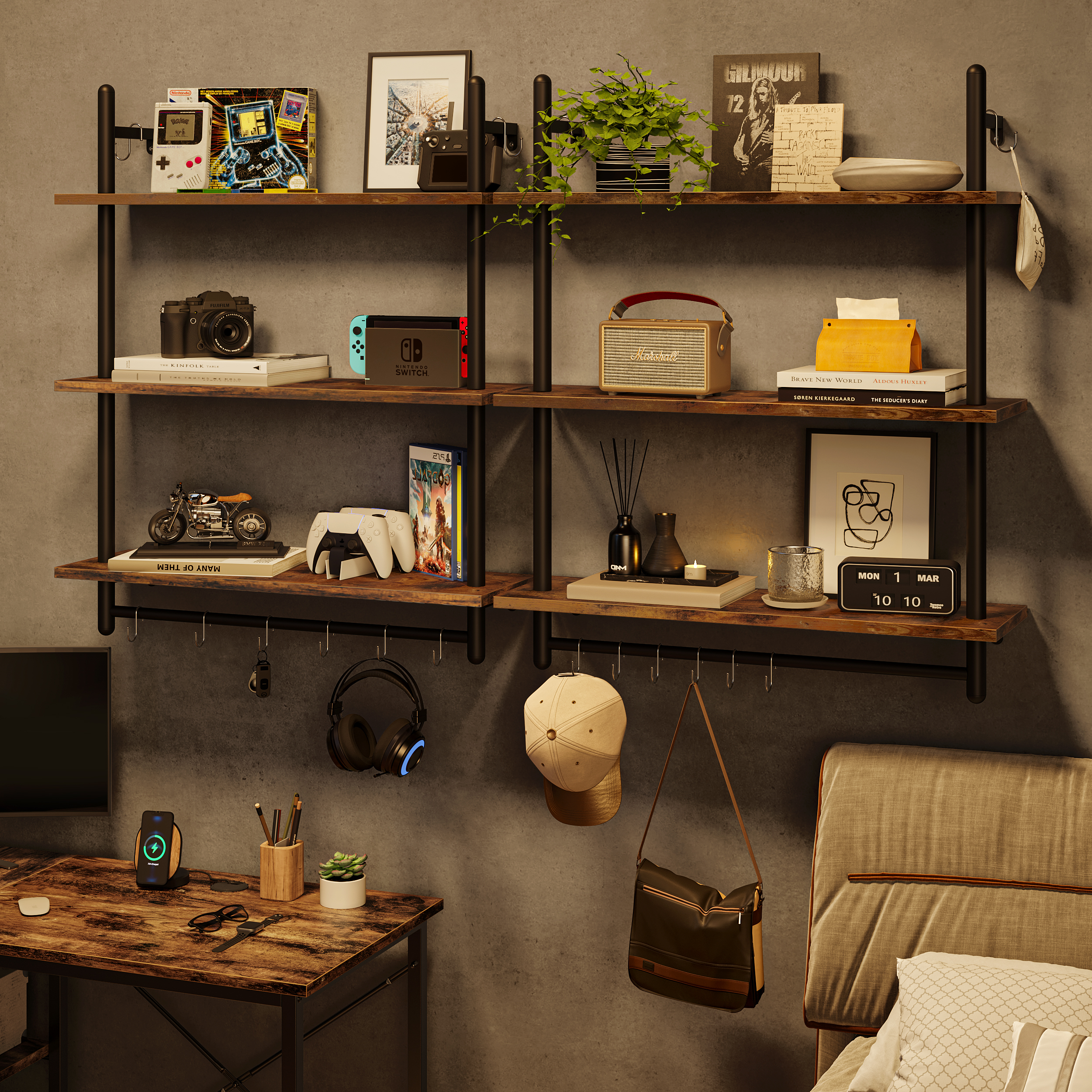 Bestier 3-Tier Industrial Ladder Shelf, 31 Inches, Rustic Brown photo 2