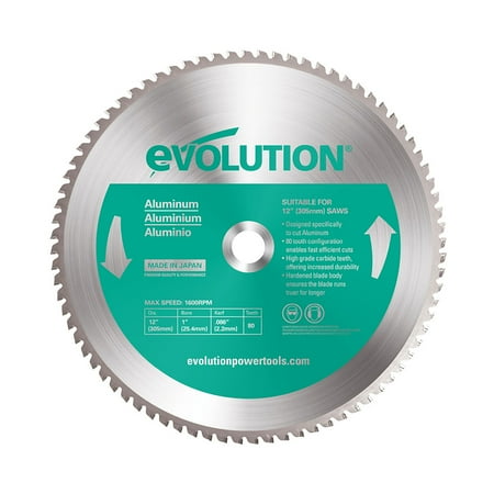 UPC: 0849713025012 | Evolution 12BLADEAL | 12 In. | 80T | 1 In. Arbor | Aluminum And Non-Ferrous Metal TCT Blade