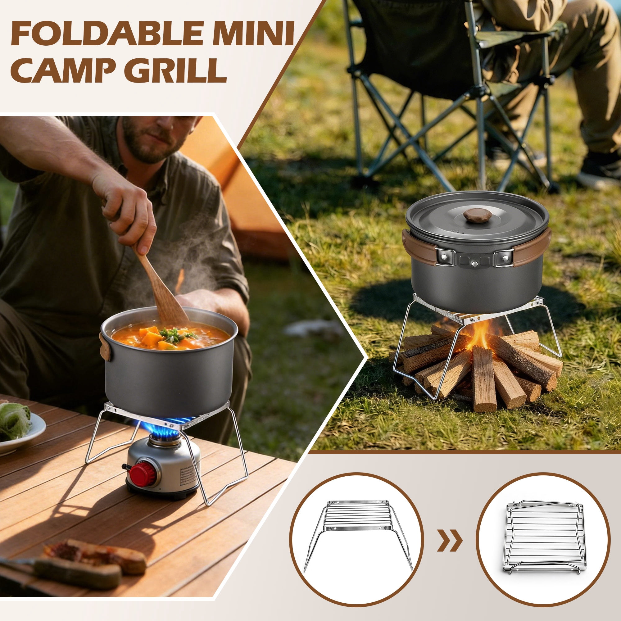 Walchoice 25 Pcs Camping Cookware Mess Kit, Aluminum Pot Pan Kettle Cooking Set for Backpacking Picnic Outdoor, Cookware with Cups Plates Cutleries Kitchenware Mini Grill, Lightweight & Portable