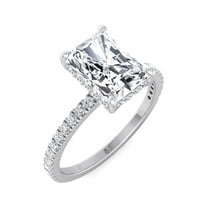 Harvey - Moissanite Radiant Cut Lab Diamond Hidden Halo Engagement Ring with Pavé Band