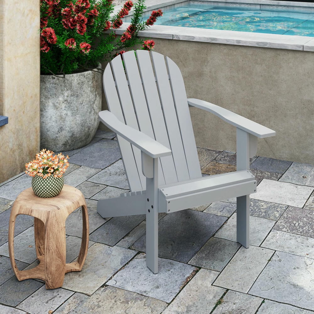 Topcobe Acacia Wood Lounge Patio Adirondack Chair with Inclined Seat, Outdoor Patio Furniture for Porch Balcony Garden Backyard-Gray