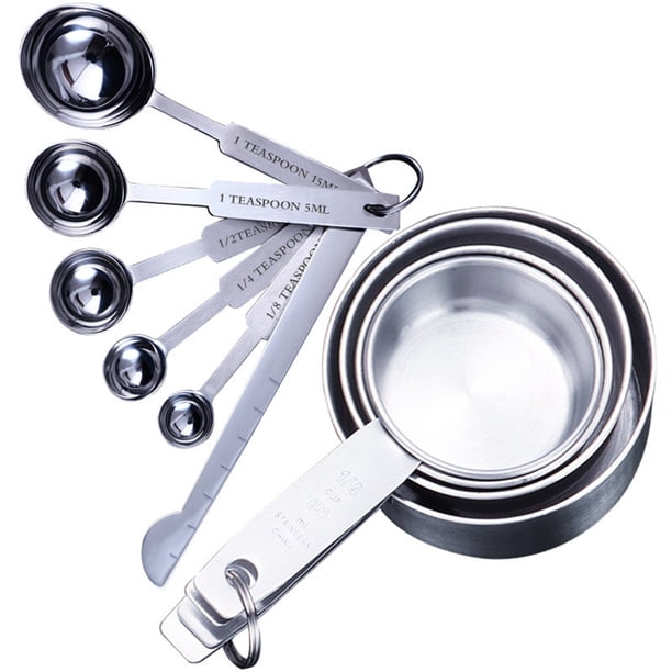 Cuchara medidora de acero inoxidable de 6 piezas, práctica cuchara medidora para hornear, para cocina casera con 5 tazas medidoras.