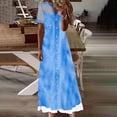 thumbnail image 2 of Felwors Robe en Denim pour Femmes, Mode, Col en V, Manches Courtes, Dentelle Patchwork, Boutons, Poche, Longueur Longue, 2 of 9