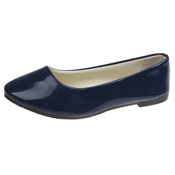 WLOELOEW Pointed Toe Flats For Women Patent Leather Casual Work Shoes Low Heel Navy Blue Size 6 Pu Material