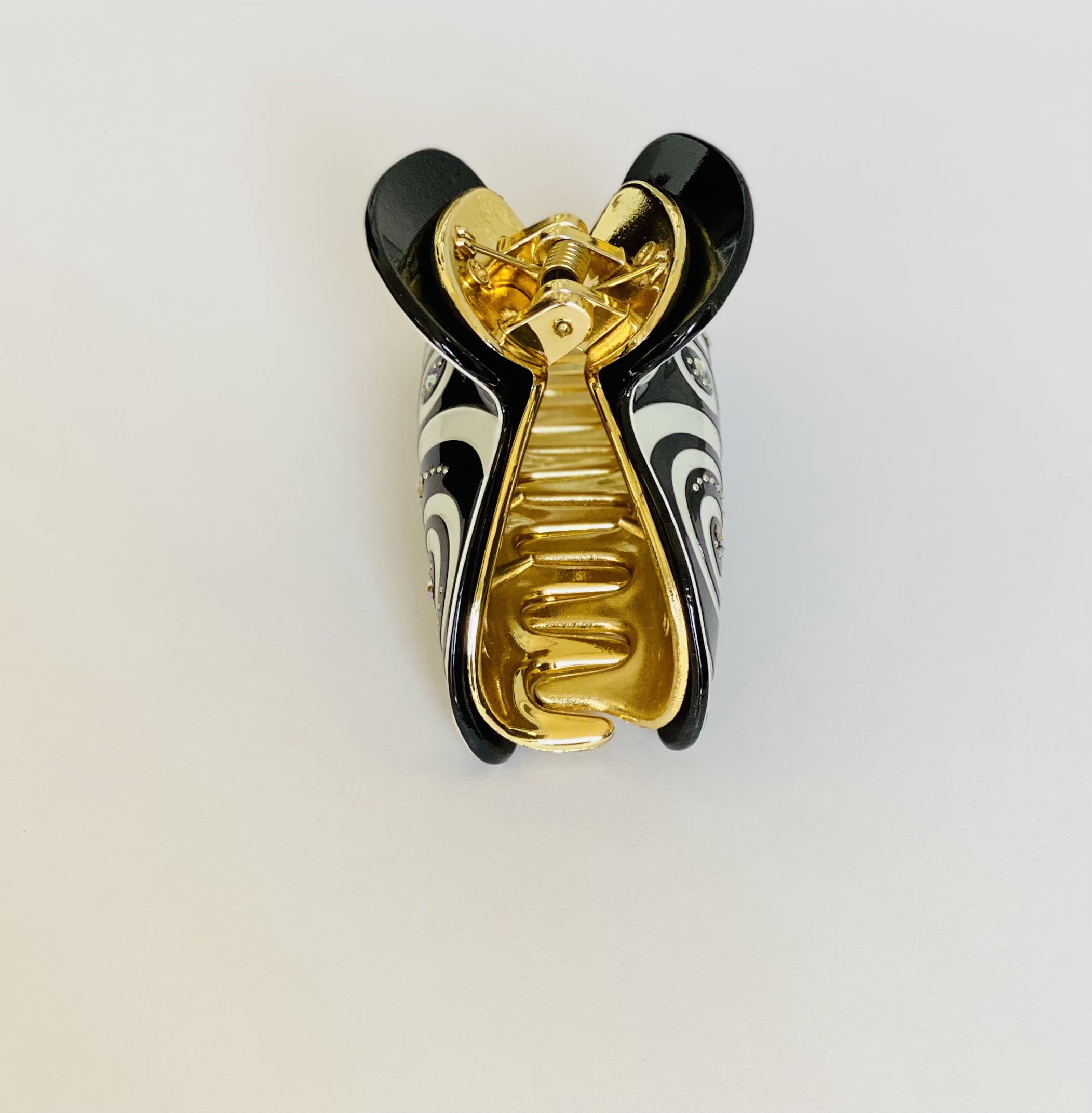 Hair Claw Clips Acrylic Black With White Swirl and Crystals Pack of 12