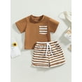 thumbnail image 2 of xiaxaixu Ensemble Pantalon pour Enfants Filles Garçons, Haut Décontracté de Fête à Manches Courtes Col Rond + Ensemble Short Ample à Rayures avec Cordon, 2 of 8