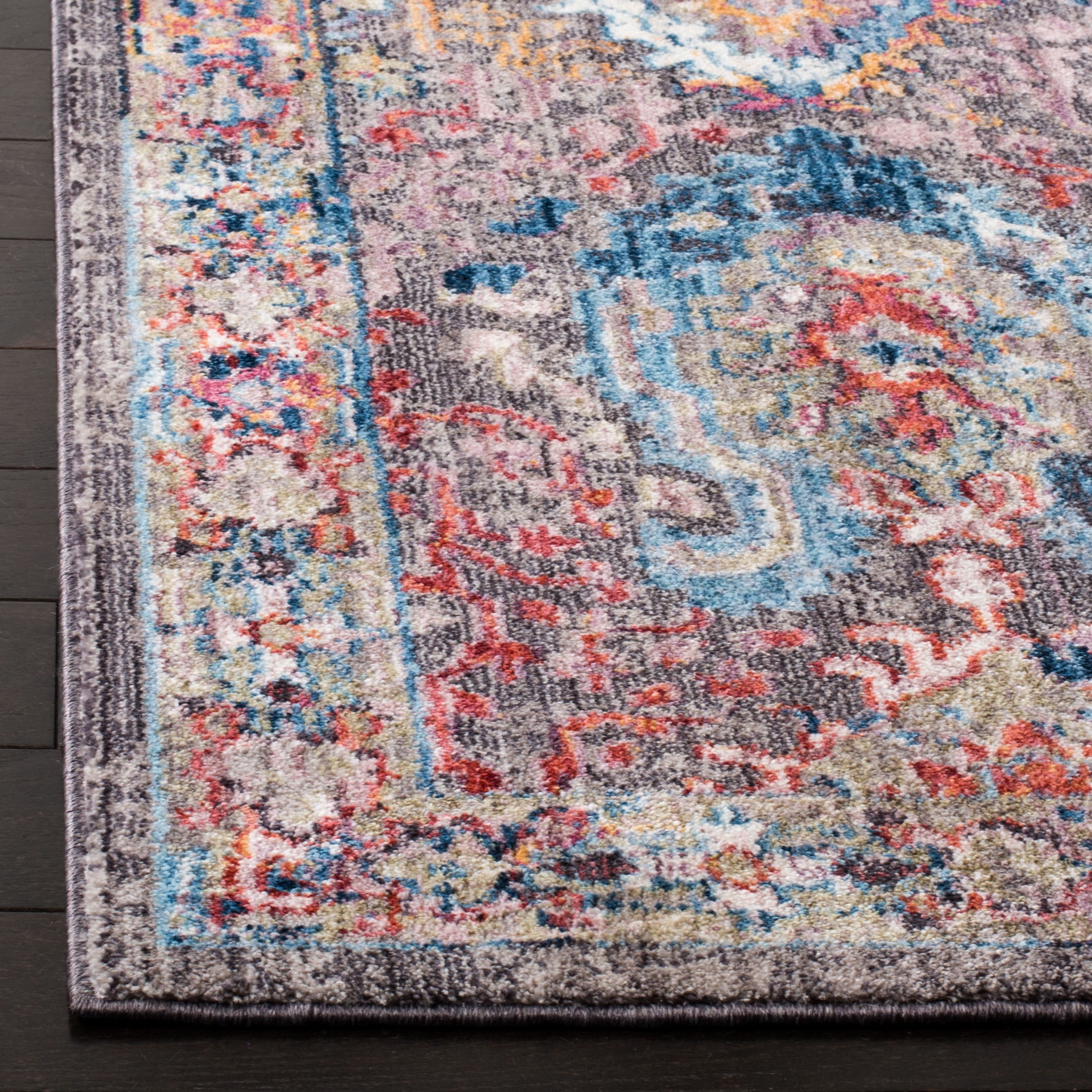 SAFAVIEH Bristol Felicity Oriental Polyester Area Rug, Dark Gray/Blue, 7' x 7' Square
