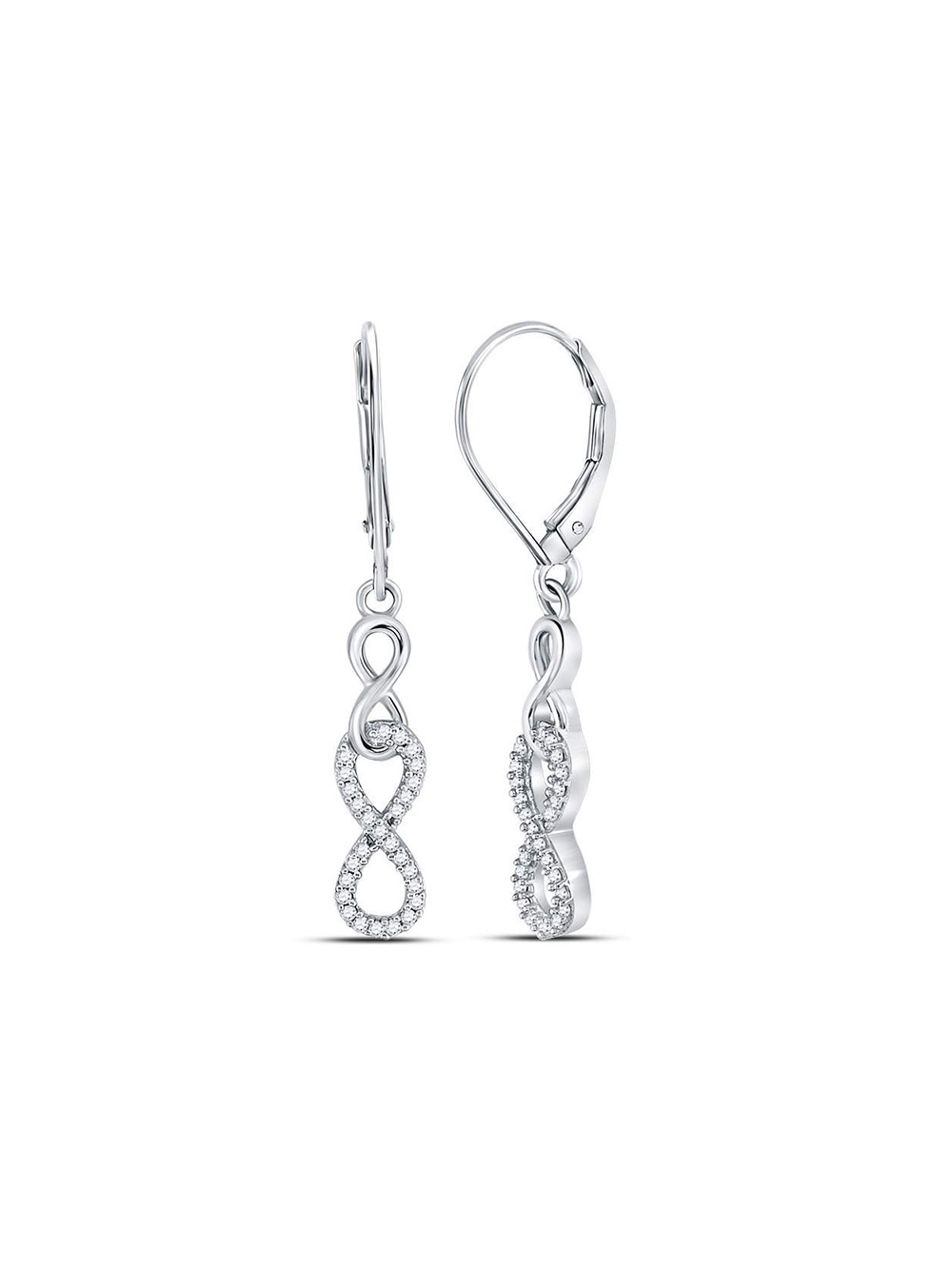 10k White Gold Womens Round Bezel-set Diamond Dangle Threader Earrings 1//12