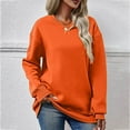 thumbnail image 2 of Jewelreauty Women Solid Color Long Sleeve Sweatshirts Crewneck Comfort Pullover Tops Casual Loose Hoodless Blouses (M, Orange), 2 of 4