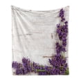thumbnail image 1 of Rustic Wood Soft Flannel Fleece Throw Blanket, Lavender Flower on Vintage Old Style Table Retro Illustration, Cozy Plush for Indoor and Outdoor Use, 70" x 90", Purple Eggshell, by Ambesonne, 1 of 6