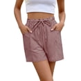 thumbnail image 4 of Inleife Women's Striped Printed Shorts Linen Drawstring Elastic Waist Casual Shorts with Pocket for Spring Summer, 4 of 5