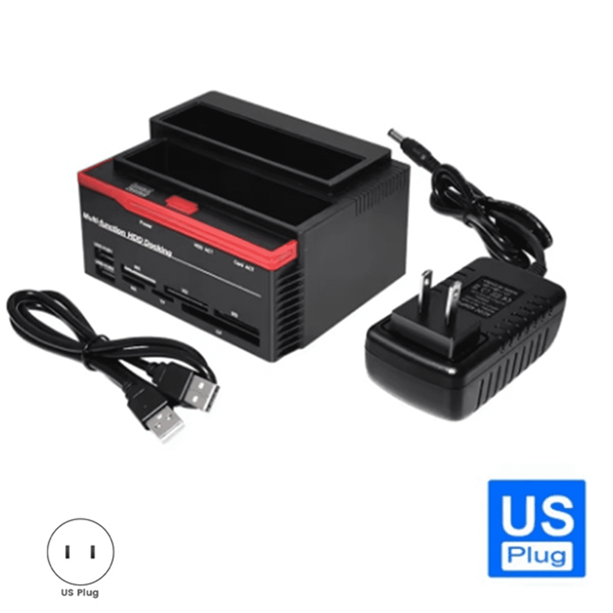 2.5/3.5in USB 3.0/Type C to 2 Ports 1 IDE Port Hub Hard Drive Disk Docking Station MS/M2//TF Card Reader US Plug
