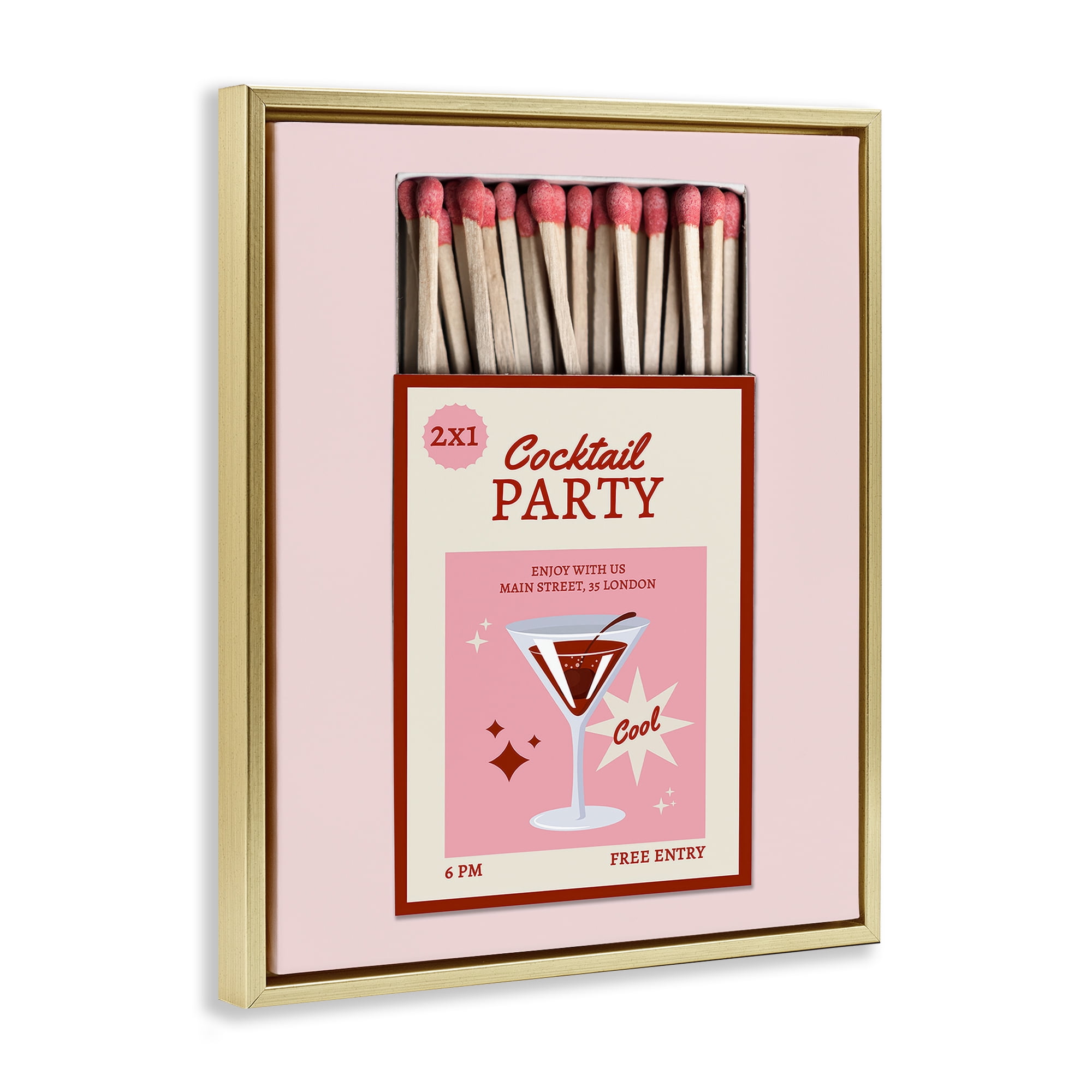 Stupell Industries Cocktail Party Matchbox Gold Framed Floater Canvas Wall Art, design by CAD Designs