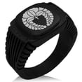 thumbnail image 1 of Stainless Steel Naito Samurai Crest CZ Ribbed Needle Stripe Pattern Biker Style Polished Ring, 1 of 1