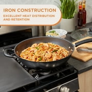 Supor Carbon Steel Wok with Glass Lid, 13.5 in, Traditional Deep-Bowl Iron Wok, Metal Utensil Safe