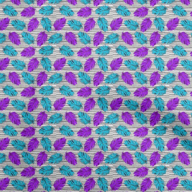 oneOone Tissu Coton Soie Violet Feuille Tropicale avec Texture Rayée Matériel de Robe Tissu Imprimé Tissu au Mètre 42 Pouces de Large