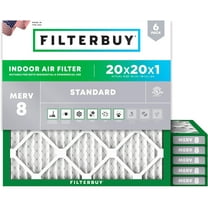 Filterbuy 20x20x1 MERV 8 Dust Defense, Pleated HVAC AC Furnace Air Filters (6-Pack)