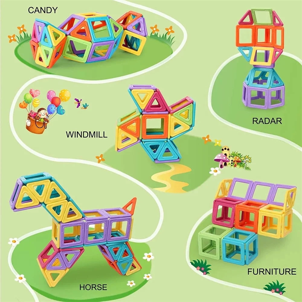 NOGIS Magnetic Blocks Tough Building Tiles Toys for 3+ Year Old Learning by Playing Games for Toddlers Toys Compatible with Major Brands Building Blocks (100 Pcs )