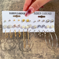 thumbnail image 1 of Juego de 9 pendientes de metal con diseño de roca y deseo europeo y americano, conjunto de pendientes de cristal combinados para mujer, 1 of 2