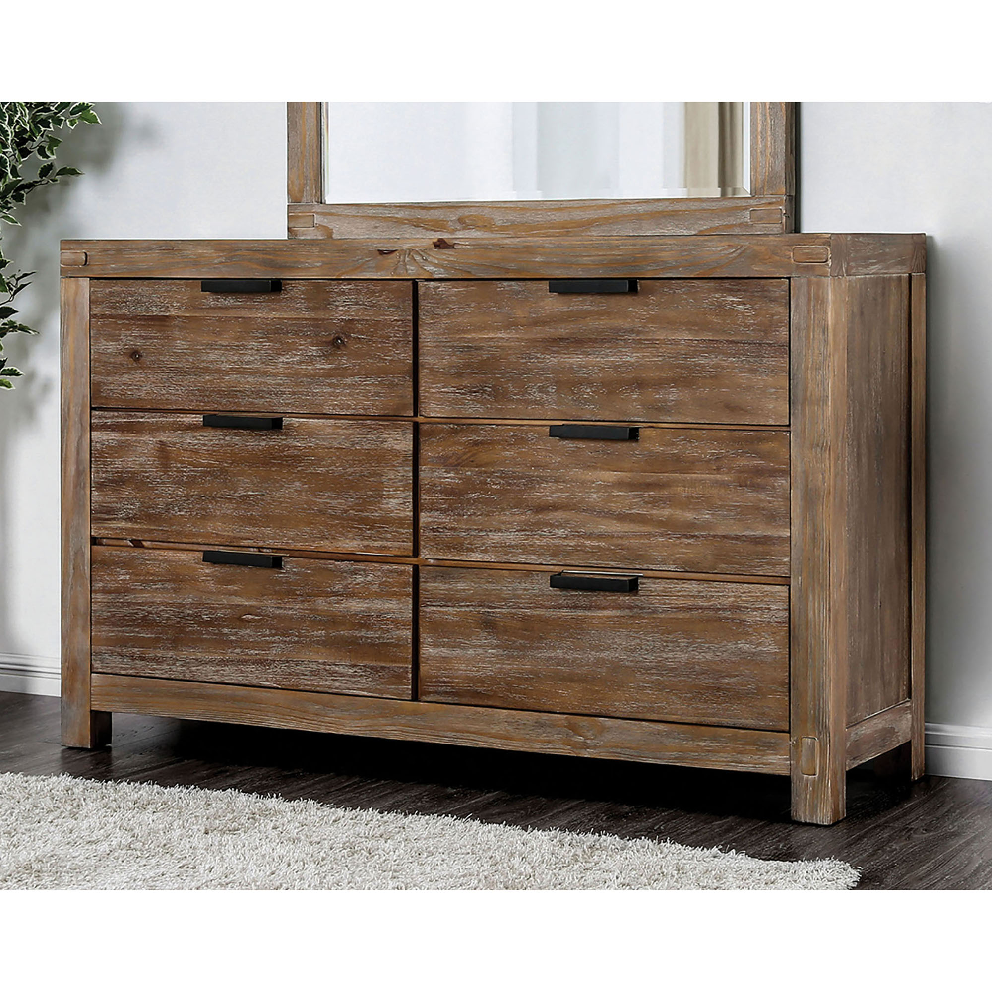 Furniture of America Perrie 6-Drawer Dresser, Weathered Light Oak