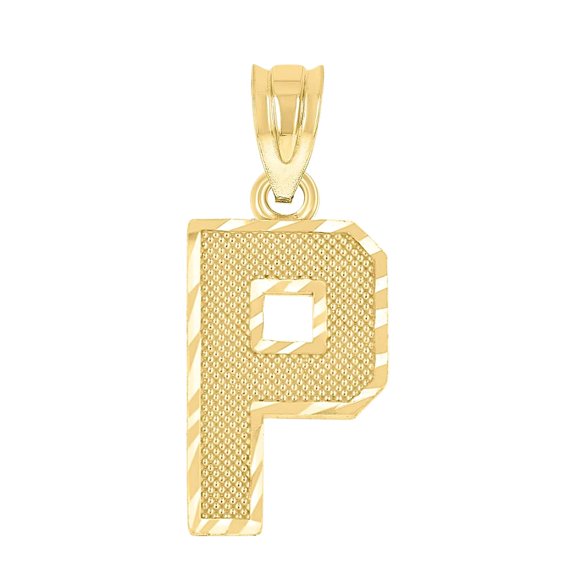 10k Yellow Gold Unisex Textured Initial Letter P Charm Pendant Necklace 20.8x8.60mm Wide Pendant for Women