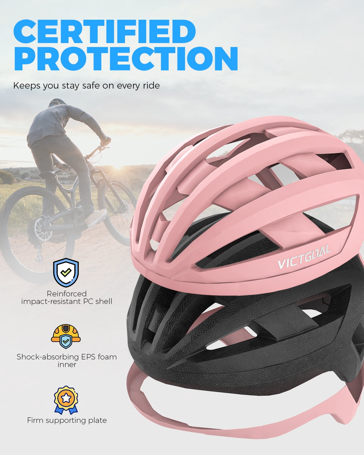 VICTGOAL Road Bike Helmet Adults Men Women Lightweight Adjustable Fit Breathable Bicycle Helmets for MTB Cycling Ebike Scooter