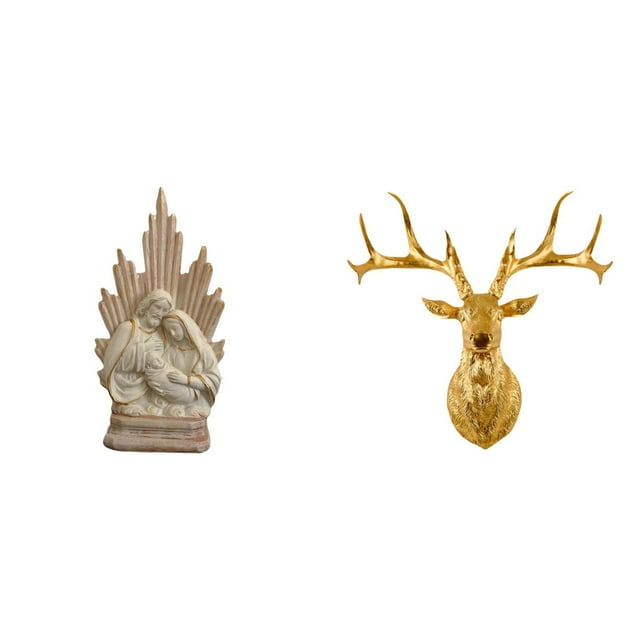 Estatua católica,Colección de figuritas y adornos de la Sagrada Familia,Escultura católica de la Santísima Virgen María,Estatua de cabeza de ciervo,Decoración de pared con cabeza de