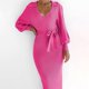 thumbnail image 5 of Gibobby Vestido de punto para mujer Vestido de suéter de longitud media de color sólido para mujer, elegante vestido envolvente de punto con cuello en V y manga larga(Rosa caliente,XL), 5 of 5