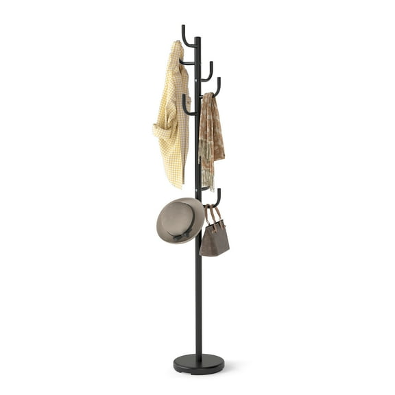 Giantex Metal Coat Rack Hat Stand Hanger Hall Umbrella Holder Hang Clothes, Hats Black