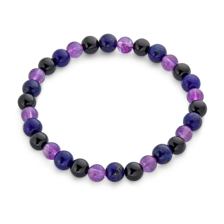 Amethyst Bead Bracelet authentic Set, Stretch Bracelets, Genuine Amethyst, Sterling Bead Caps, 7.5 Inches