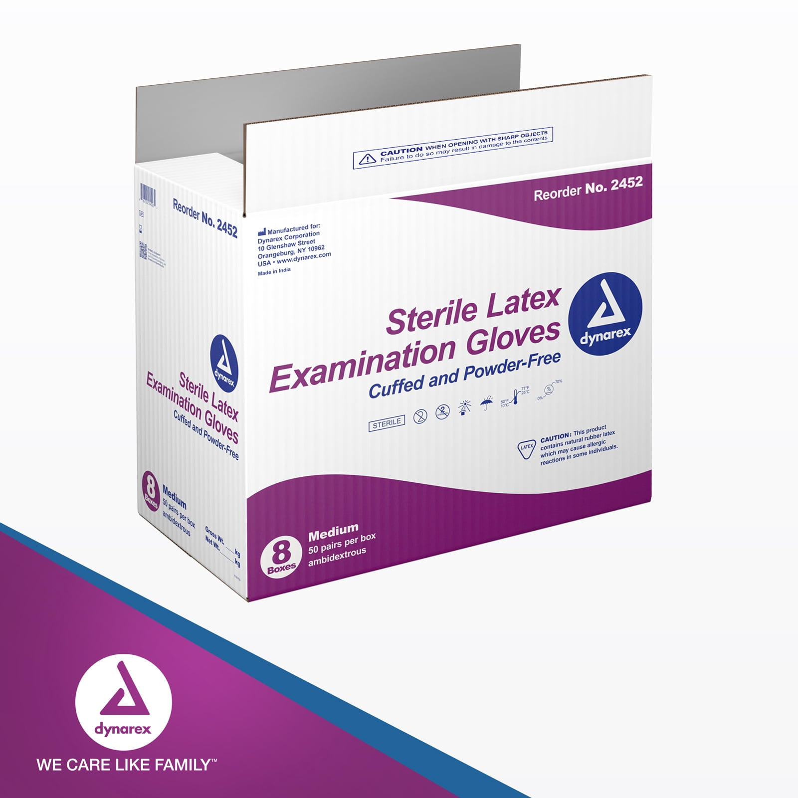 Dynarex Sterile Disposable Latex Exam Gloves, Powder-Free, Sterilely Packaged in Pairs, Professional Medical and Healthcare Use, Bisque, Medium - 1 Case, 8 Boxes of 50 Pairs