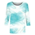 thumbnail image 4 of CHOK Ichuanyi Hauts pour Femmes Liquidation d'Été T-shirt Imprimé Mode pour Femmes Blouse Mi-Longue Manches 3/4 Col Rond Hauts Décontractés, 4 of 5