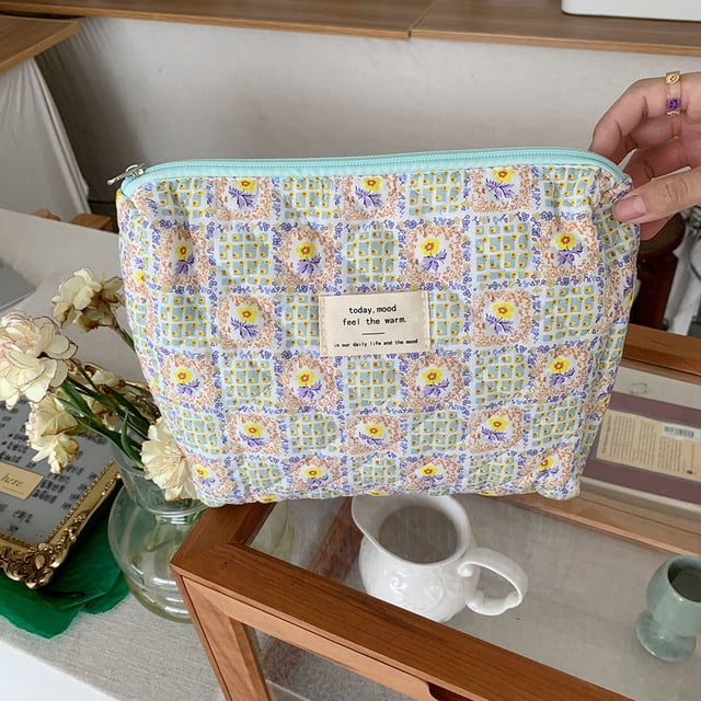Bolsa Estuche de aseo coreano, organizador de viaje de algodón acolchado, monedero de maquillaje (floral verde) Ehuebsd Para estrenar