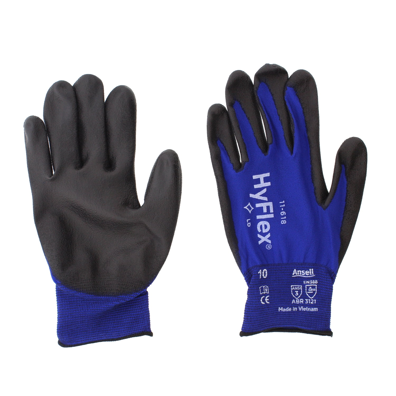 Ansell HyFlex 11-618 Work Gloves in Nylon Pack of 12 Extra-Thin Blue Black Mens Workwear Durable Size 6 Mechanics Glove for Multi-purpose