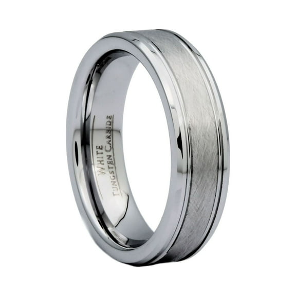 Metals Jewelry Men's / Women's 6mm Center Brushed White Tungsten Carbide Wedding Band Ring Size 10