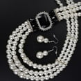 thumbnail image 3 of 1920s 3-strand White Faux Pearl Necklace and Earrings Set Black Crystal and Rhinestone Bridal Pearl Necklace Women Trendy Fashion Jewelry, 3 of 6