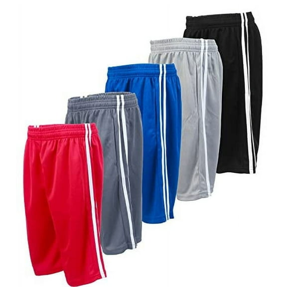 Brooklyn Vertical Boys' 5-Pack Athletic Mesh Basketball Shorts with Pockets, Sizes 2T-14/16