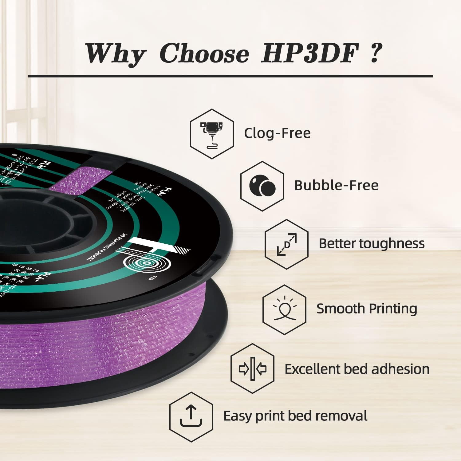 Glitter PLA Filament, Twinkling 3D Printer Filament, PLA Filament 1.75mm Dimensional Accuracy +/- 0.02mm, 1KG Spool (2.2 lbs), Fit Most FDM Printer (Glitter Purple)