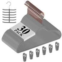 VECELO 30 Pack Velvet Clothes Hangers with 360 Rotating Hook, Slim Space Saving Suit Hangers, Gray