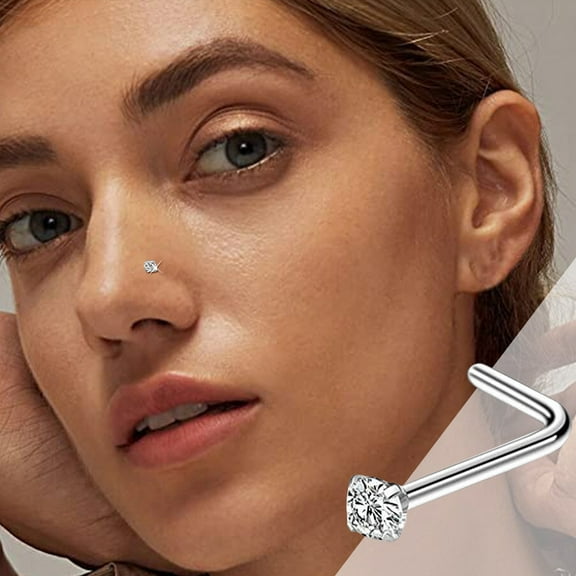 1PC Stainless Steel Nose Stud Round 3MM Crystal Nose Piercings L Shape Nose Ring Nostril Body Piercing Jewelry