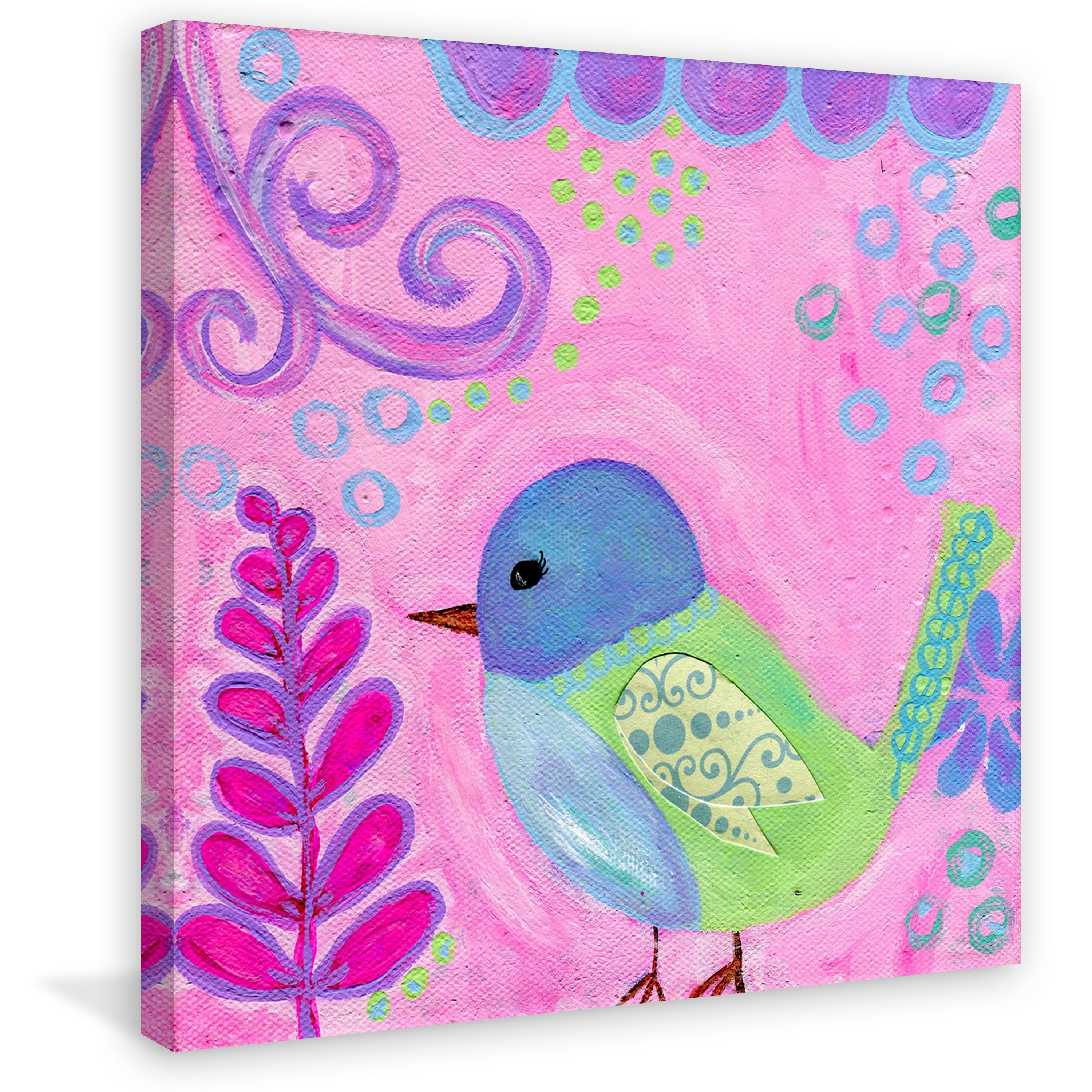 Marmont Hill "Lavender Green Bird" by Jill Lambert Painting Print on Wrapped Canvas