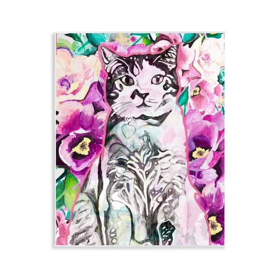 Stupell Industries Kitty Among Flowers Animals & Insects Painting Unframed Art Print Wall Art, 11 x 14