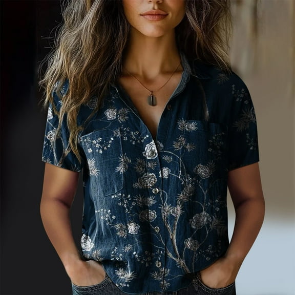 Button Down Printed Cotton Shirts, Short Sleeve, Casual Fashion Tops, Bubble Wrinkles Material, Blue 3XL, Size S-XXXXXL