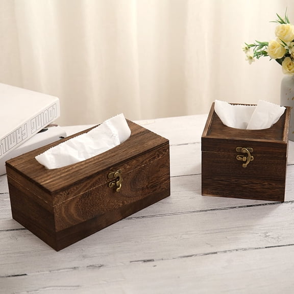 Yirtree Square Bamboo Wood Facial Tissue Paper Box Cover Holder for Bathroom Vanity Counter Tops, Bedroom Dressers, Night Stands, Home Office Desks, Tables - Espresso Brown