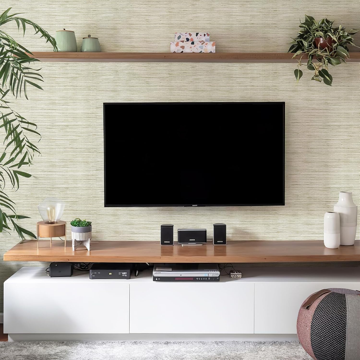 AsdQ Wallpaper Peel and Stick 118-in x 17.3-in Textured Wallpaper Faux Grasscloth Self-Adhesive Linen Removable Wallpaper Cabinets Counter Top Liners