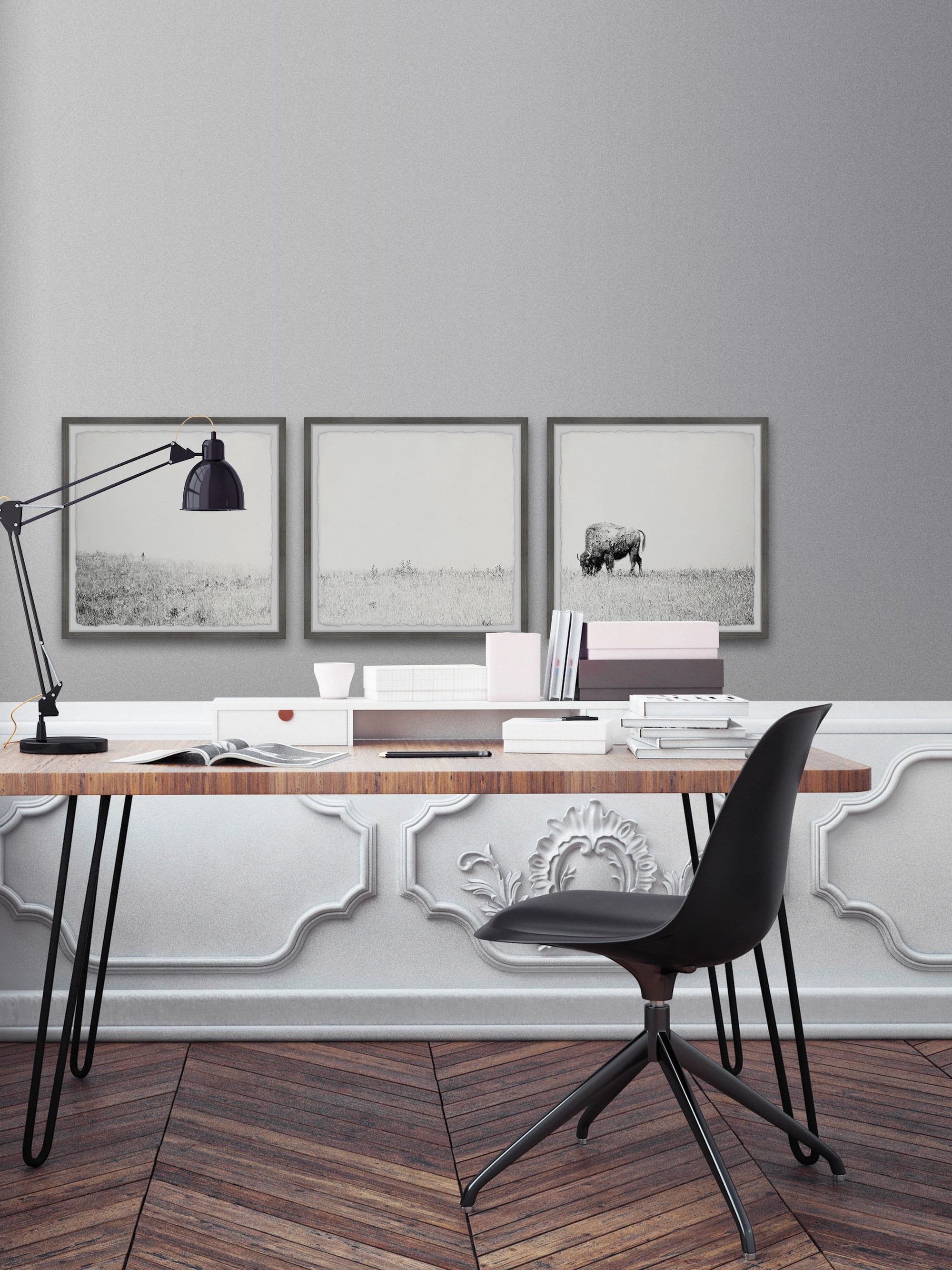 Marmont Hill Distant Grazing II Triptych, 32" x 96"